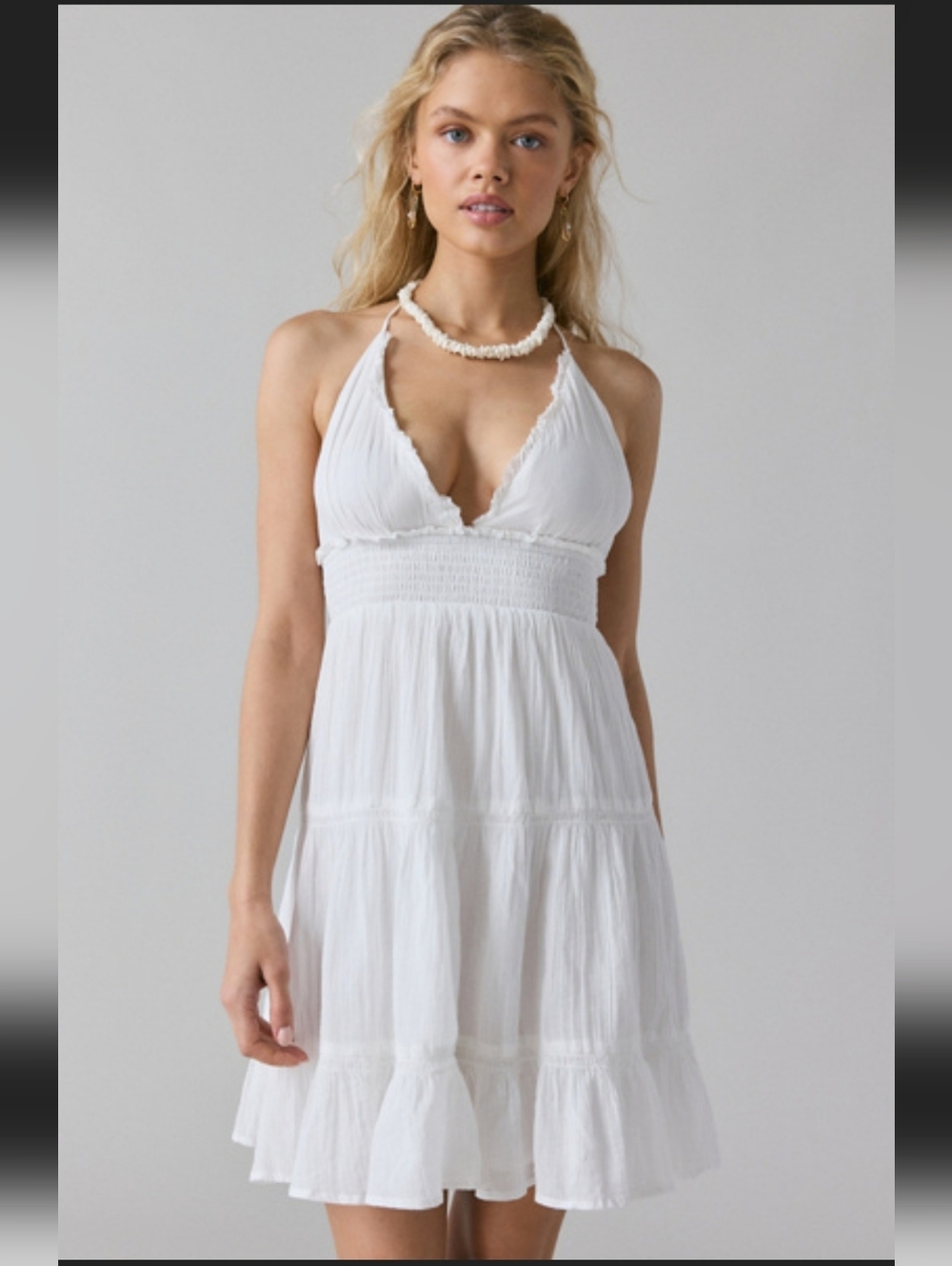 White Cotton Open-Back Halter Knee Length Dress